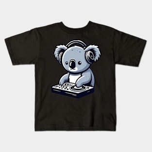 Cute koala with headphones in a dj party, kawaii style koala bear vector illustration Kids T-Shirt